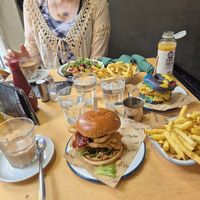 BBQ Stack burger, chips and two of the pride themed meals (bagel and bowl) at Cafe Thrive in Southampton