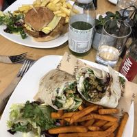 Special Gyro wrap and ‘chicken’ burger  at Cafe Thrive in Southampton