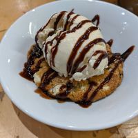 Warm cookie with ice cream and chocolate sauce at Cafe Thrive in Southampton