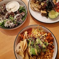Burrito bowl, cauliflower wings and big breaky at Little Lucky Cafe in Bacchus Marsh