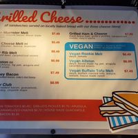 vegan menu is prominent! at Roxy's Grilled Cheese in Allston