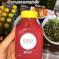 coldpressed juice BOOST : orange, cranberry, lemon, ginger, apple at Crux Comptoir in Brossard