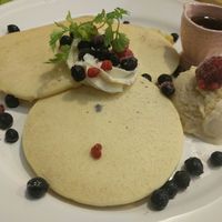 pancakes with extra ice cream topping  at Cafe Amrita in Tokyo