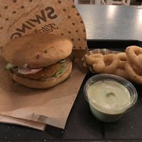 Vienna Burger, Onion Rings, Basil Lemon Sauce  at Swing Kitchen - Kaiserfeldgasse in Graz