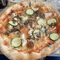 Tofu Pizza (all for vegan cheese) at Pizzeria Gallus in Bled