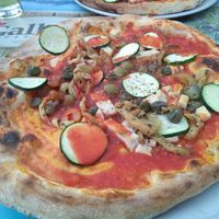 "tofu" pizza (olives, capers, tofu, courgette, aubergine), no cheese at Pizzeria Gallus in Bled