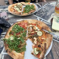 Tofu pizza and vegetable and rocket pizza.  at Pizzeria Gallus in Bled