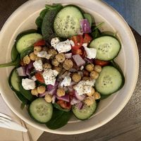 Salad with vegan feta at Juicilicious in Salem