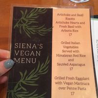 Vegan Menu at Siena in Mashpee