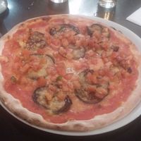 Pizza Melanzana with vegan cheese  at Gaspare Ristorante Pizzeria in Leiden