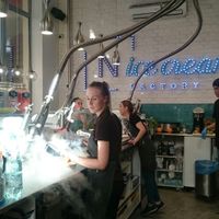Using the liquid nitrogen  at N'Ice Cream Factory in Wroclaw