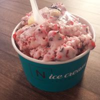 Raspberries, almonds and dark chocolate at N'Ice Cream Factory in Wroclaw