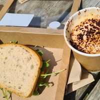 Vegan sandwich with humus, rocket and tomatoes at Island Cafe in Marazion