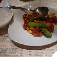 Vegan dish with soymeat and cashew. at China Dining Hiten in Nara