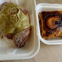 Pistachio croissant and cinnamon swirl, delicious at Veginity in Dublin