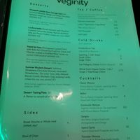 Menu at Veginity in Dublin