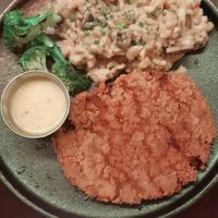 Schnitzel with bechemel sauce and pasta at Veginity in Dublin