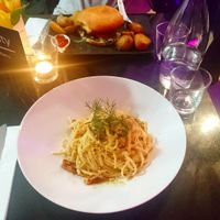 Carbonara and burger at Veginity in Dublin