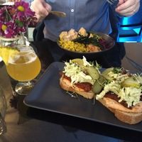 Brunch. Reuben sandwich, pineapple kombucha, Buddah bowl. at Veginity in Dublin