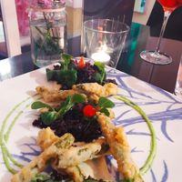 Panko asparagus and watercress, black tay berry rice, Dijon mustard béchamel, garlic paste and pickled beak pepper at Veginity in Dublin