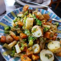 Seasonal Roasted Vegetables with Potatoes. at Art Cliff Diner in Vineyard Haven