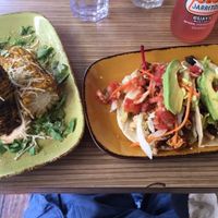 Tofu asada tacos, and grilled corn at Trippy Taco in Fitzroy