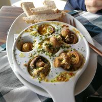 Mushrooms "snail" - style. Delicious! at Bits 'n Pizzas in Swakopmund