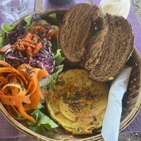 Vegan breakfast- scramble with toast and salad (huge portion)  at Kaya Caffe in Koh Lanta