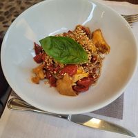 Mushroom pasta with walnuts and dried tomatoes at La Piazzetta in Verona