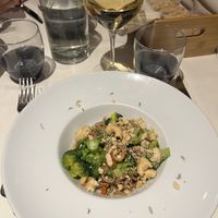 Spaghetto integrale con broccoletto pugliese, peperoncino
fresco e crumble di taralli al finocchietto  at La Piazzetta in Verona