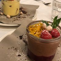 Vegan chocolate mousse and non-vegan tiramisu  at La Piazzetta in Verona
