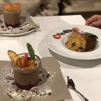 Dark chocolate mousse with raspberry coulis and candied orange - Vegan/GlutenFree

Carrot and almond cake with mixed nuts - Vegan at La Piazzetta in Verona