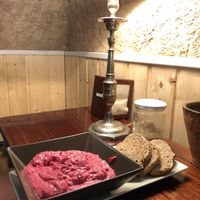 Amazing beetroot hummus and really great quality bread. Thank you! at Ecolmado in Leon