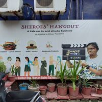 By the entrance. at Sheroes Hangout in Agra