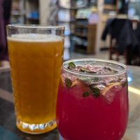 Ice tea passion fruit and strawberries lemonade at Sheroes Hangout in Agra