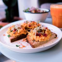 Carrot hummus tartine. at Comptoir Veggie in Paris