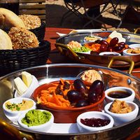Vegan breakfast including some homemade spreads  at Scheunecafe in Dresden
