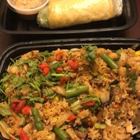 Lotus fried rice with spring rolls at Seattle Lotus Vegetarian in Seattle