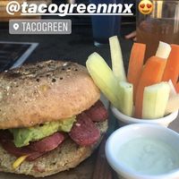 Hamburguesa de salchicha  at Tacogreen in Queretaro