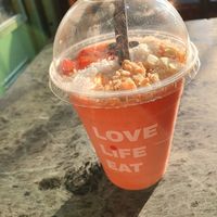 Delicious quencher but why the plastic cup? at Grounded Kitchen - Queens Rd in Leicester