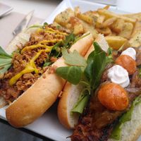 Double Trouble sausage sandwich at La Cerveseria Clandestina in Barcelona