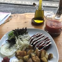 Soy & Red beet hamburger dinner special (with watermelon juice) (vegan) at Treze in Ponta Delgada