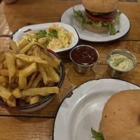 Beyond burger, fries, homemade vegan coleslaw   at Project Social in Ibiza