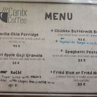 Menu as of 13th of June 2019 at Canix Coffee in Ubud