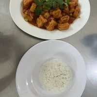 Tofu in tomato sauce with rice (probably the best tofu dish I’ve every had)  at Thanh Tinh - Quang Trung in Chau Doc