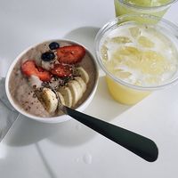 Tres Leche Avena (oatmeal) & Pineapple Ginger Drink at Bori Vegan in Guaynabo