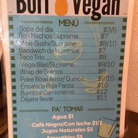 Menu at Bori Vegan in Guaynabo