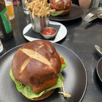 Buffalo maitake sandwich & truffle fries at P.S. Kitchen in New York City