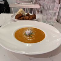 Tomato basil bisque - super delicious  at P.S. Kitchen in New York City