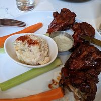 Bbq mushrooms with potato salad and blue 'cheese'dip. Delicious at P.S. Kitchen in New York City